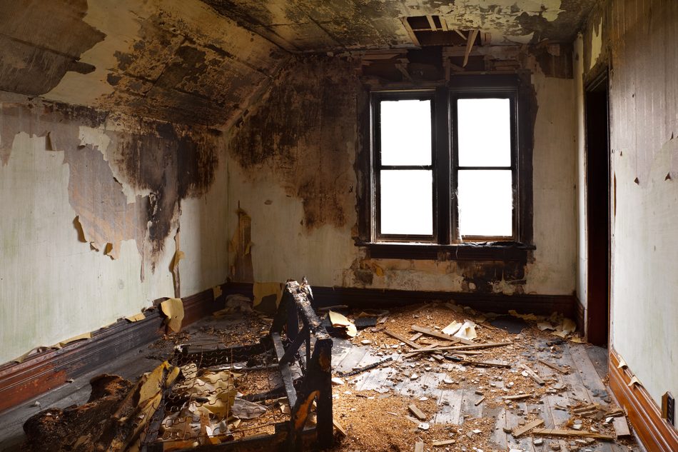 Soot-covered interior before professional cleaning